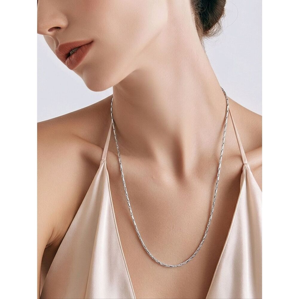 Silver Dainty Link Necklace 1mm Stainless Steel Minimal Layering Chain Everyday